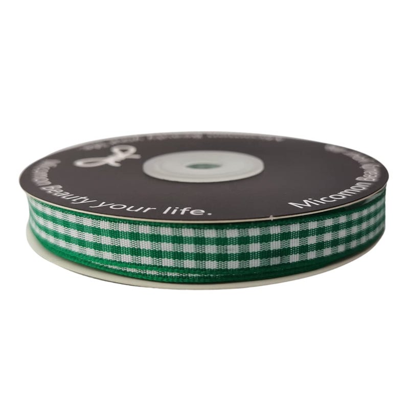 Micomon Green Gingham Plaid Checked Christmas Ribbon 25 Yard Each Roll 100% Polyester (3/8", Green) - Image 4